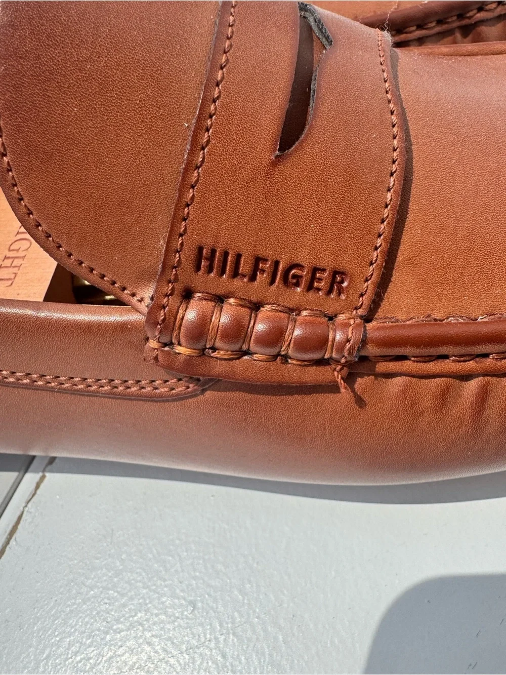 Tommy Hilfiger Cognac Leather Slip-On Driving Loafers